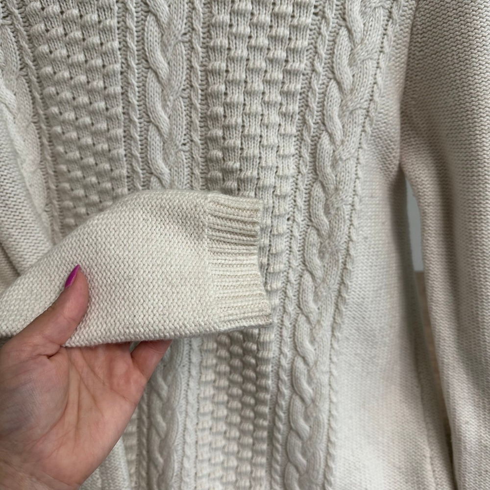 J.Crew Cable‎ Knit Sweater Womens M Cream Cotton Wool Crewneck Fisherman Coastal - Picture 12 of 13